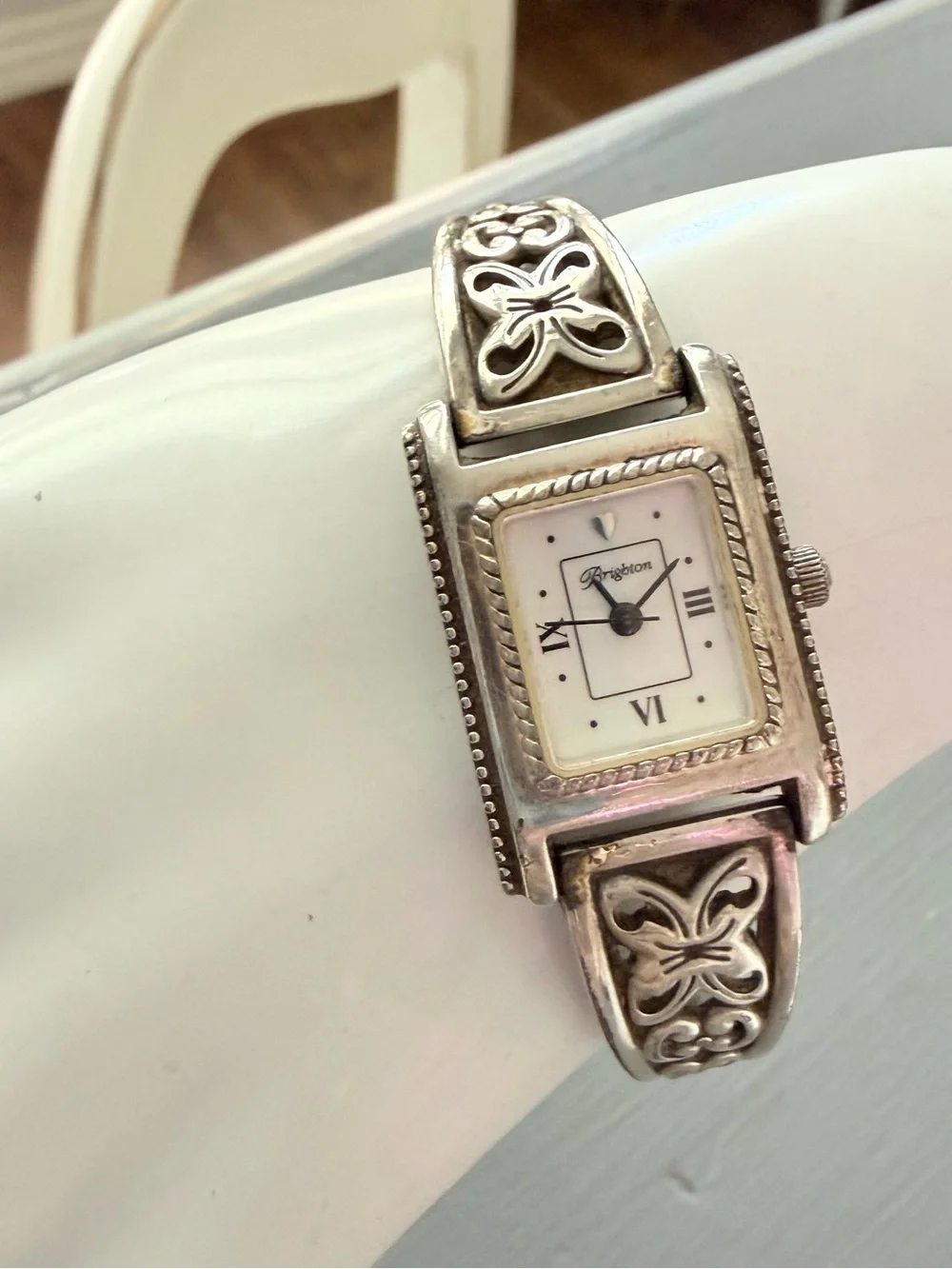 Brighton Hamilton Silver-Tone Butterfly Motif Rectangular Bracelet Watch
